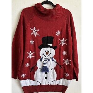 Christmas Sweater Turtleneck Women’s Medium  with Snowman & Pockets